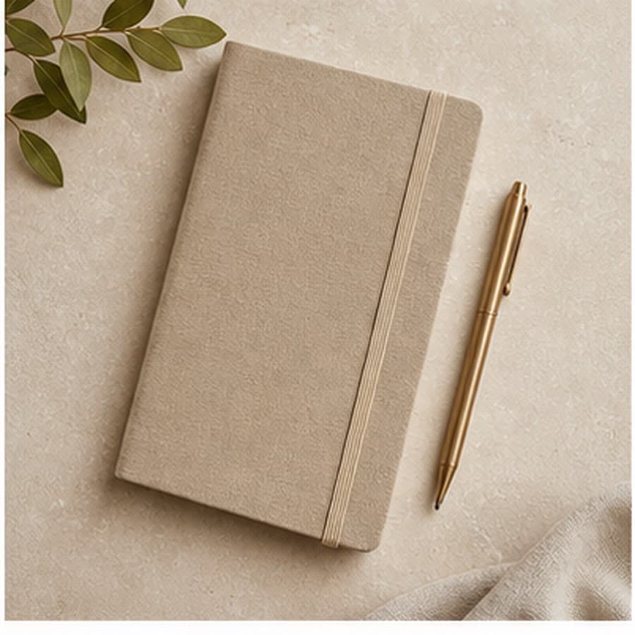 Carnet lin et stylo laiton